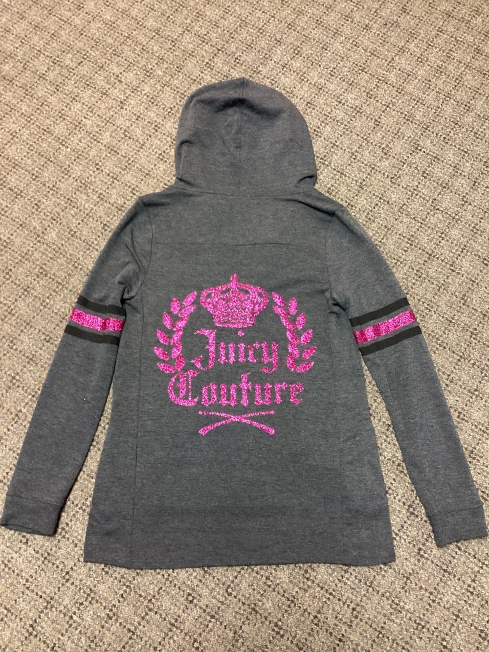 Juicy Couture Charcoal Gray Zip Up Hoodie with Hot Pink Glitter Logo Size S